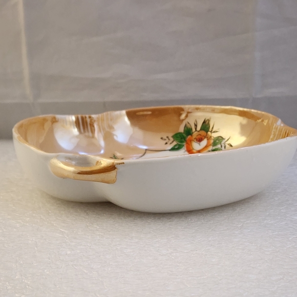 Vtg Peach Lusterware Hand Painted Floral Bowl - Picture 4 of 16